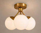 Brass-Tone 3-Globe Semi-Flush Ceiling Light, 14-Inch Width — product photo 1