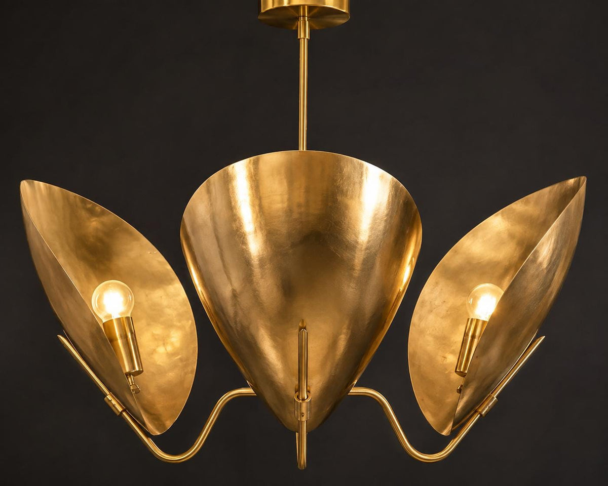 Brass 3-Light Petal Chandelier, 25-Inch Width, E12, 110–120V — product photo 1