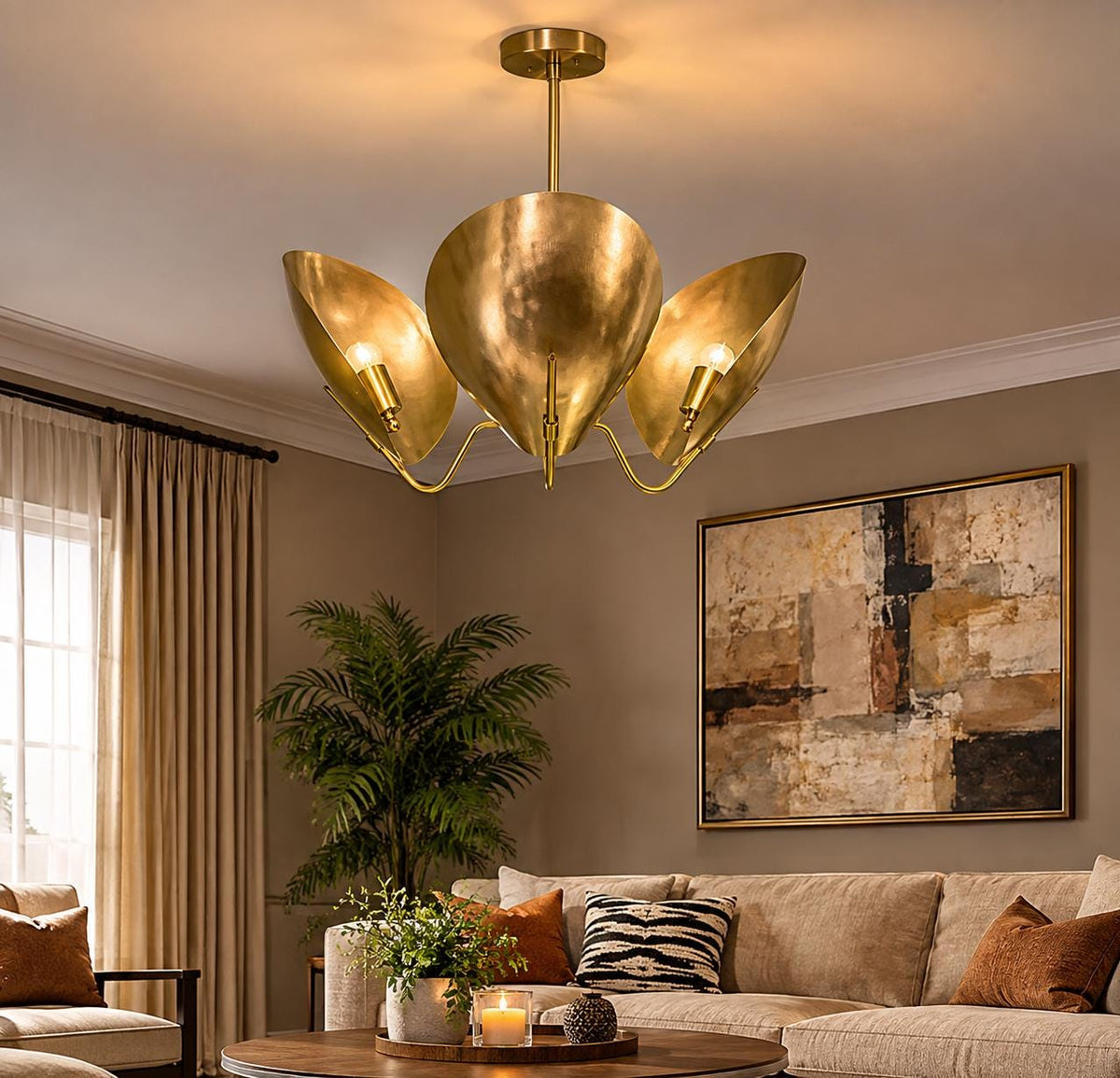 Brass 3-Light Petal Chandelier, 25-Inch Width, E12, 110–120V — product photo 2
