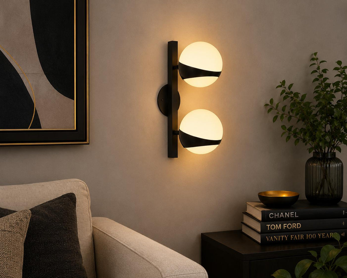 Brass Double-Globe Wall Sconce, 16-Inch Height — product photo 4