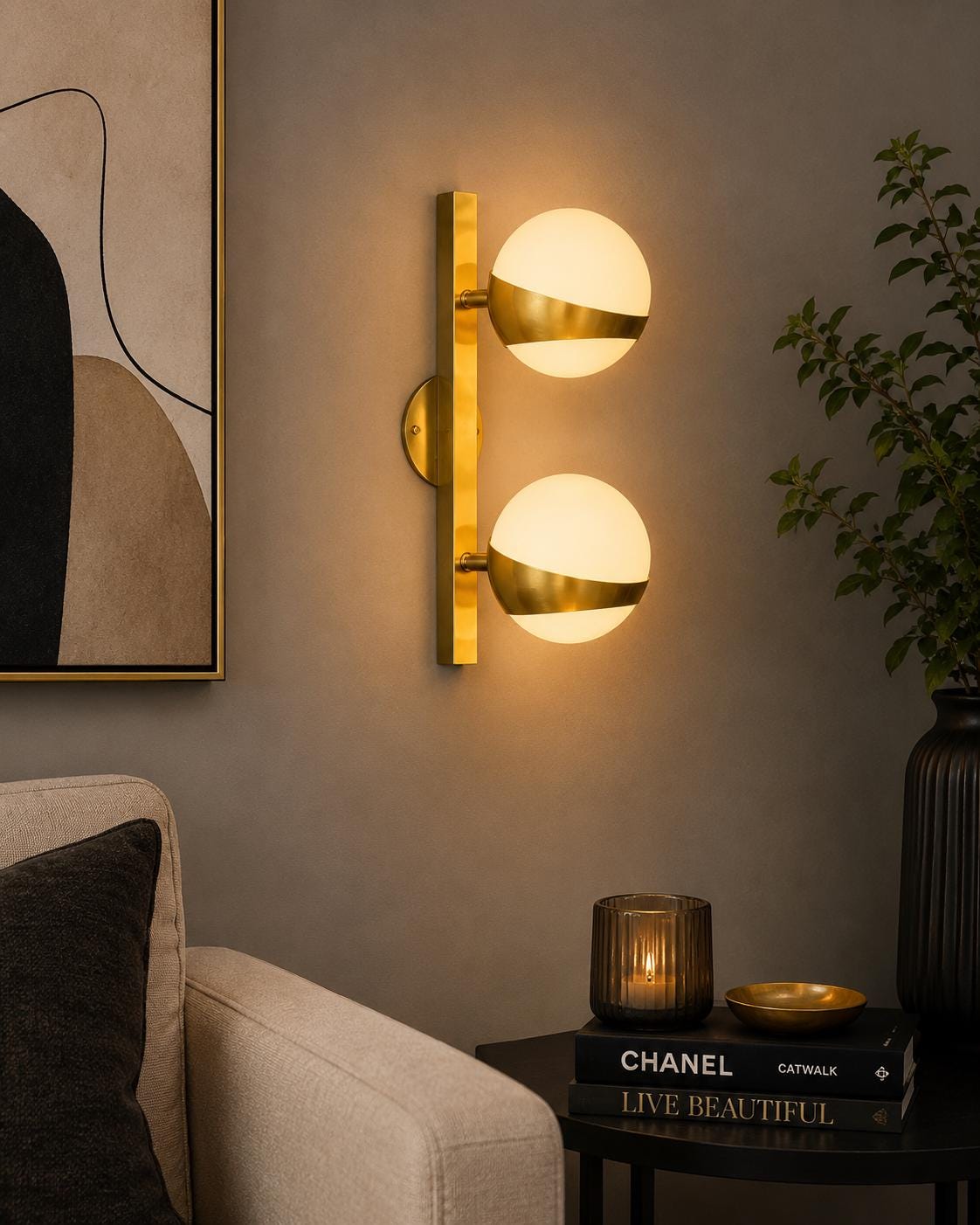 Brass Double-Globe Wall Sconce, 16-Inch Height — product photo 5