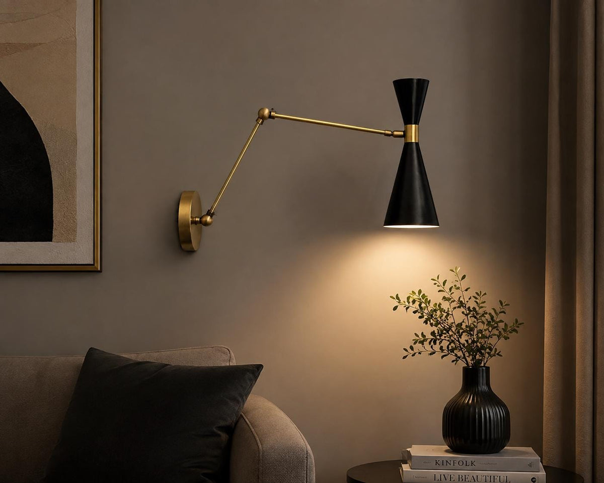 Black and Brass Adjustable Swing-Arm Wall Light — product photo 2