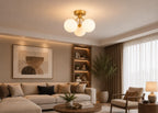 Brass-Tone 3-Globe Semi-Flush Ceiling Light, 14-Inch Width — product photo 5