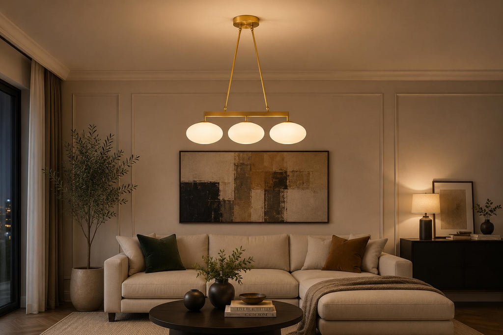 Brass 3-Light Globe Pendant, 48-Inch Linear Ceiling Light — product photo 2