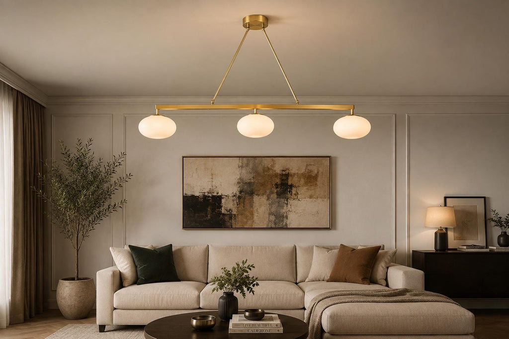 Brass 3-Light Globe Pendant, 48-Inch Linear Ceiling Light — product photo 3