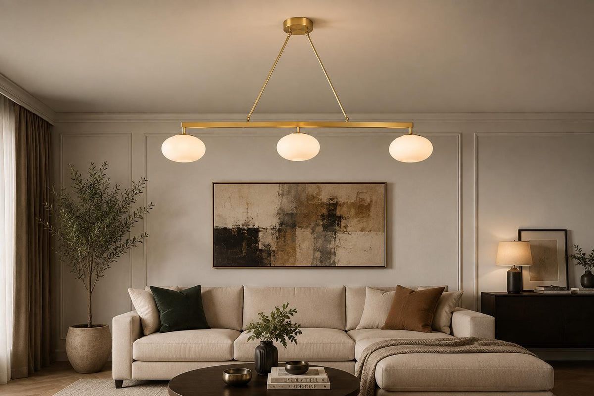 Brass 3-Light Globe Pendant, 48-Inch Linear Ceiling Light — product photo 3