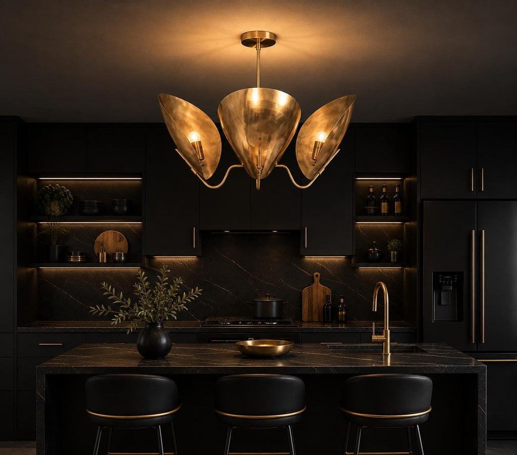 Brass 3-Light Petal Chandelier, 25-Inch Width, E12, 110–120V — product photo 5