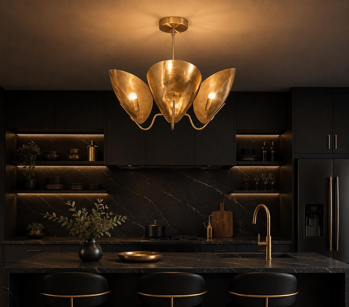 Brass 3-Light Petal Chandelier, 25-Inch Width, E12, 110–120V — product photo 4