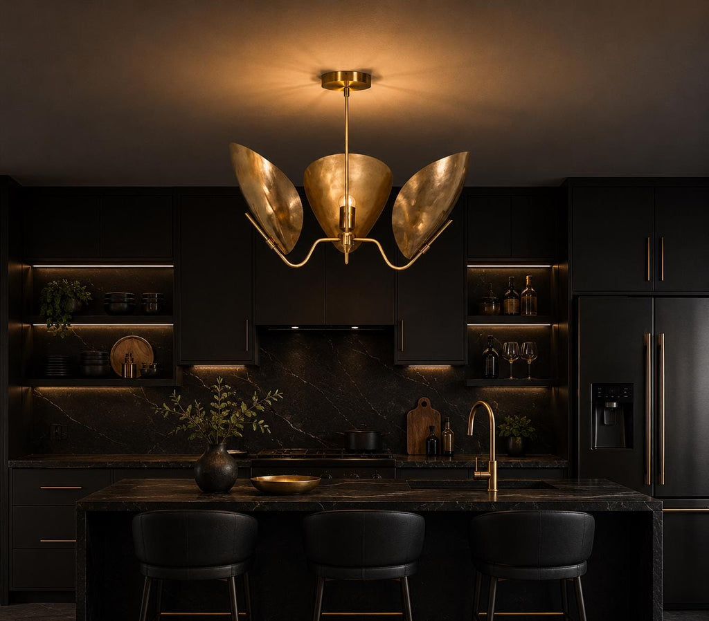 Brass 3-Light Petal Chandelier, 25-Inch Width, E12, 110–120V — product photo 6