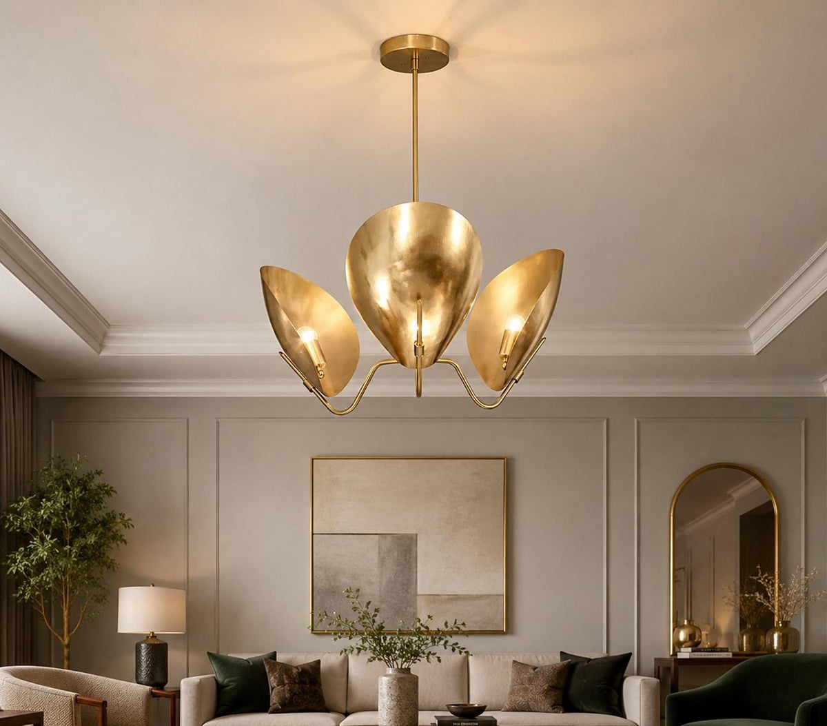 Brass 3-Light Petal Chandelier, 25-Inch Width, E12, 110–120V — product photo 8