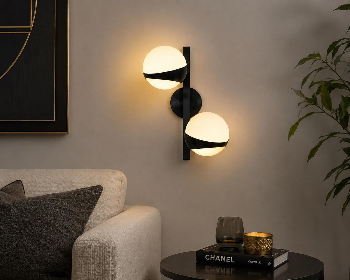 Brass Double-Globe Wall Sconce, 16-Inch Height — product photo 1