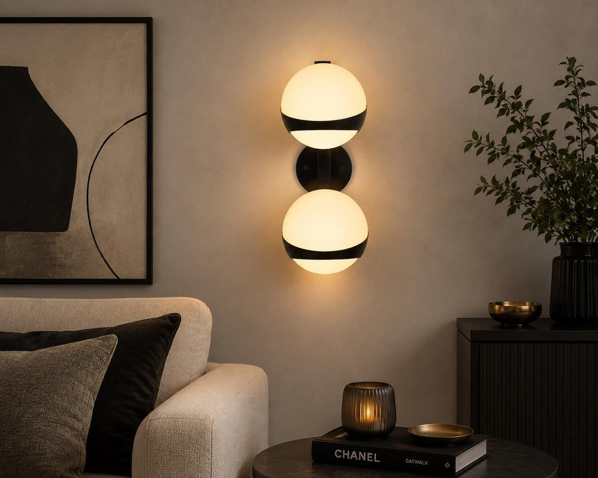Brass Double-Globe Wall Sconce, 16-Inch Height — product photo 2