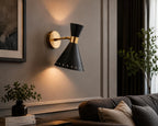 Black and Brass Cone Wall Sconce, Mid-Century Style — product photo 2