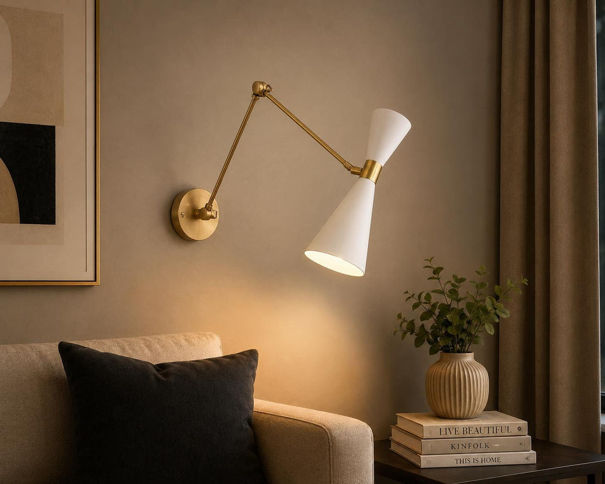 Black and Brass Adjustable Swing-Arm Wall Light — product photo 1